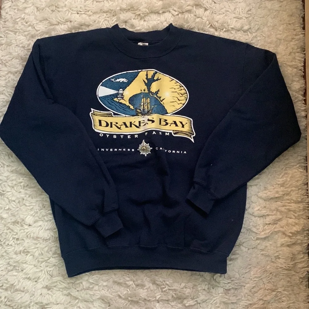 VINTAGE 90s Navy Blue Drakes Bay Crewneck Sweatshirt